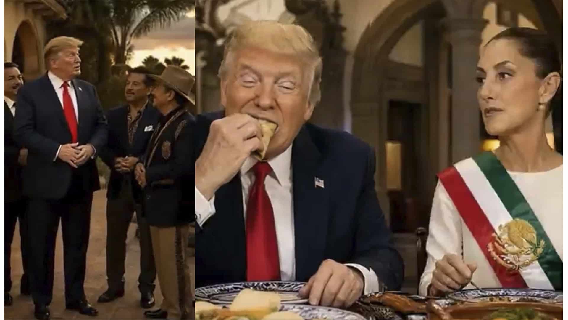 Video viral con IA; Donald Trump aparece comiendo tacos junto a Claudia Sheinbaum