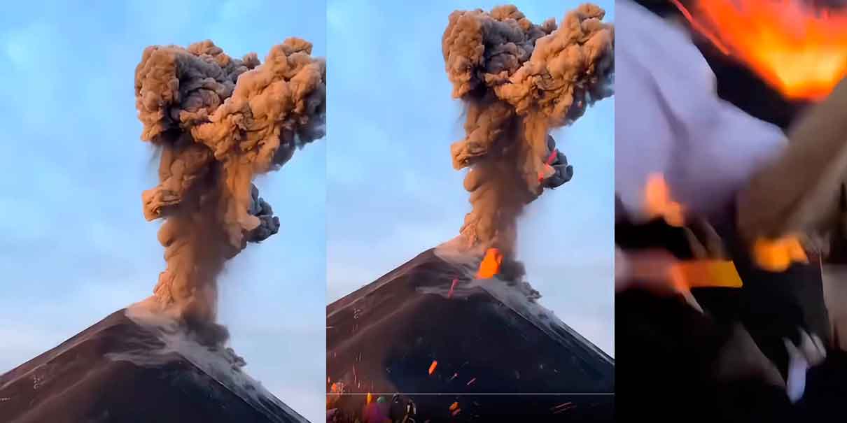 Turistas huyen de fragmentos incandescentes que arrojó el Volcán de Fuego durante erupción