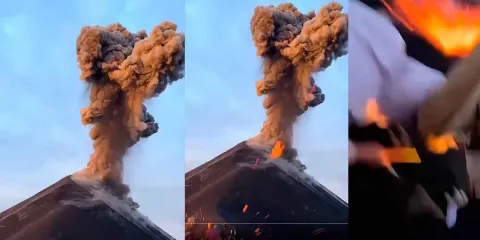 Turistas huyen de fragmentos incandescentes que arrojó el Volcán de Fuego durante erupción