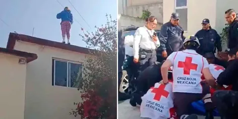 Policías rescatan con vida a mujer que cayó desde la azotea de su casa en Metepec; video se vuelve viral